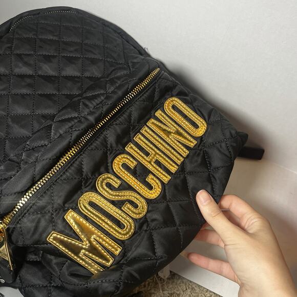 Moschino Black Quilted Nylon Backpack Gold MOSCHINO Logo Letters main image 6